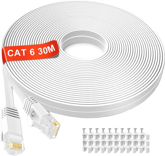 30 Meter Cat6 Platte Ethernet Kabel - Hoge Snelheid Internetkabel voor Router, Switch en Modem van KabelDirekt