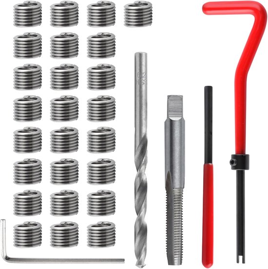 30 Stuk M6 x 1,0 mm Draad Reparatieset, HSS Boor Helicoil Draad Reparatie Kit, Metrische Bout Draad Reparatie Insert Kit Draagbare Rethreading Tool Kit, Compatibele Hand Tool Set voor Auto