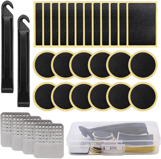 30 Stuks Fiets Reparatie Kit - Voorgelijmde Patches voor Punctieherstel, Rubber Patches en Metalen Ramp voor Binnenbanden
