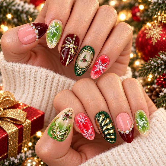 30 stuks kerstnagels, kunstnagels om op te plakken