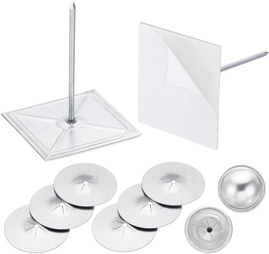 300 Stuks Zelfklevende Isolatiepennen, 2-1/2 Inch, Ronde Sluitringen en Aluminium Isolatiehouders voor Muur, Vloer en Plafond
