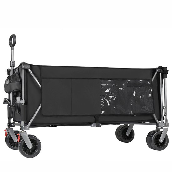 300L+120L opvouwbare bolderkar & achterklep, 180cm opvouwbare bolderkar met extra brede 17x10 cm all-terrainwielen handwagen, ideaal voor tuin, boodschappen, strand en buitengebruik (zwart)