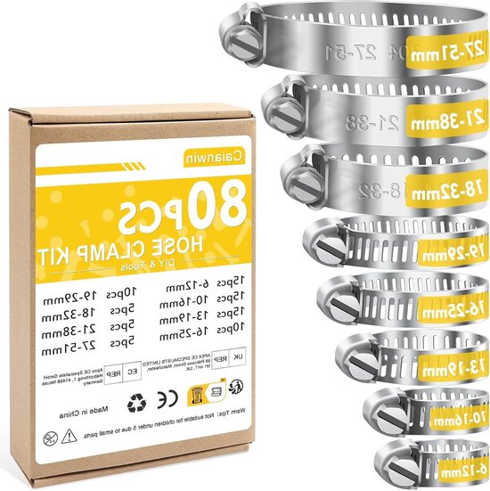 304 Slangklemmen set van 80 stuks - roestvrij staal - instelbare klemmen - bevestigingsslangen - waterslangen - autoslangen van Jaeger Tools