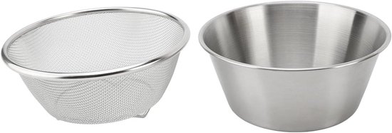304 Stainless Steel Colander Mixing Bowl Set | 16cm Portable Kitchen Strainer for Washing Rice/Fruits/Veggies | Compact & Stackable | Tarnish - Proof, 2 in 1
