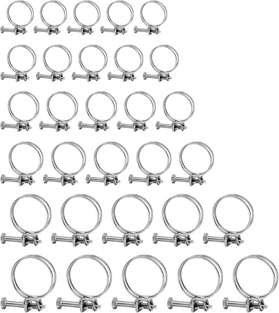30pcs Dubbele Draad Slangenklemmen - RVS Slangenklemmen - 14-17/16-19/21-25/28-32/32-36/36-40mm
