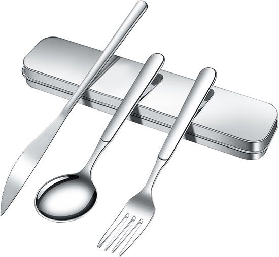 316 RVS Reisbestek Set 3-delig - Mes, Vork, Lepel | Vaatwasserbestendig & Compact | Ideaal voor Reizen, Picknick & Kantoor (Zilver)