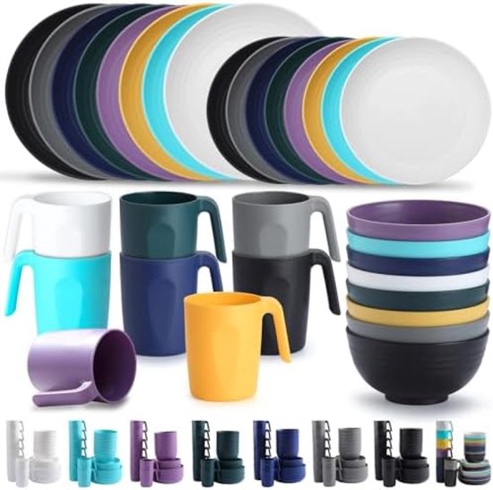 32-delig Plastic Servies Set - Onbreekbaar, Magnetron- en Vaatwasmachinebestendig - Lichtgewicht Camping- en Picknickbestek - BPA-vrij - Geschikt voor 8 Personen