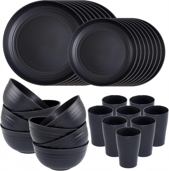 32-delige plastic servies set met schokbestendige borden, kommen en glazen voor feesten en dagelijks gebruik