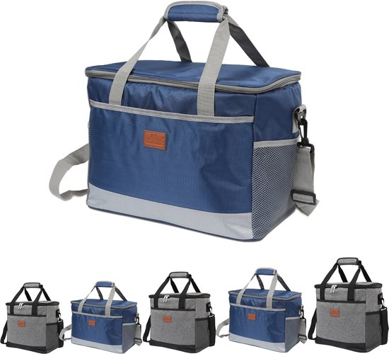 33 liter Geïsoleerde Koeltas - Lunchtas Koeltas Set - Incl 2 koelelementen Slijtvast en duurzaam materiaal - Waterdicht en vuilafstotend - Extra Ruimte - Uitvouwbaar - Grijs