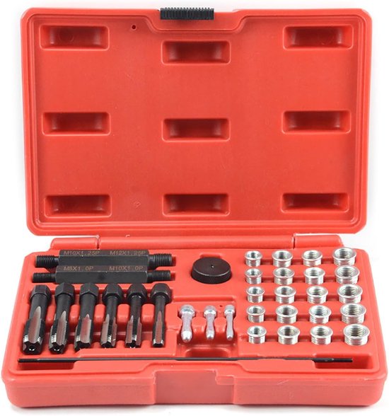 33 stuks schroefdraadreparatieset, stalen schroefdraad, reparatiegereedschap, voor auto M8, M10, M12, M14, gereedschapsset voor