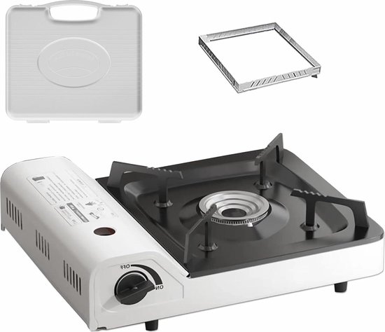 35 kW Draagbaar outdoor campingkooktoestel met piëzo-ontsteking en draagtas - gasfornuis met 1 vlam en winddichte ring - traploos regelbaar van Merkloos