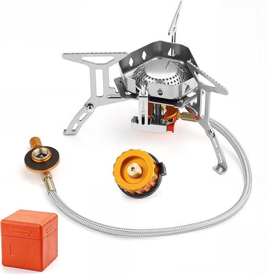 3500W Draagbare Winddicht Camping Gasfornuis - ideaal voor reizen en trekking - 1 stuk - zwart - aluminium
