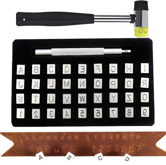 36PCS Leer Embossing Stempel Letter Punch Set (met een hamer), Leer Stempelen Tools, Letter Alfabet en Nummer Metal Stamp Punch Kit, voor DIY Handgemaakte lederen kunst