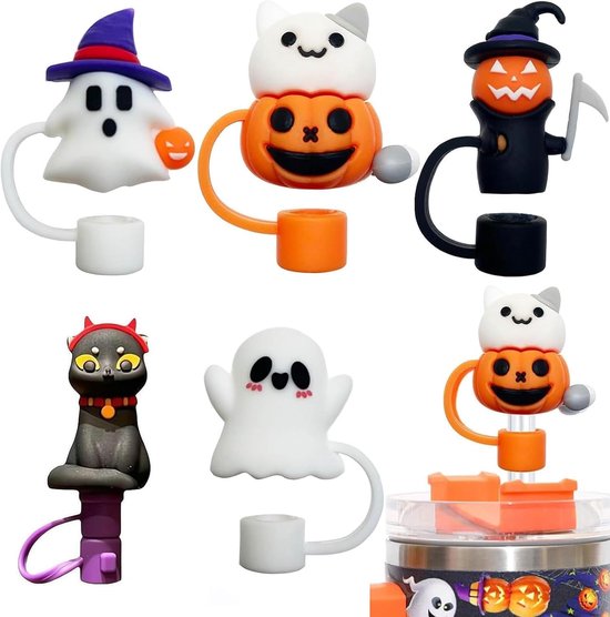 3D Halloween Straw Lid for Cups, Cute Ghost Tits, Dustproof Silicone Reed Covers, Halloween Cup Accessories, 10mm Pack - ShopVlot