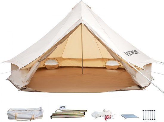 3m Bell Tent Outdoor Glamping Canvas Tent Katoenen Tipi Tent voor Kamperen Waterdicht voor Familie Kamperen Buiten Jagen voor Alle Seizoenen van 3M