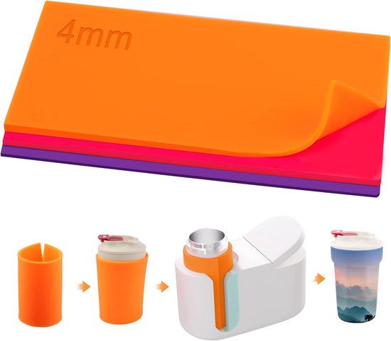 3Pcs Silicone Tumbler Wrap Sublimation voor Cricut Mug Press - 3 Dikte Opties - Compatibel met Hoge Temperatuur Silicone voor Mug Sublimation (Kleurvol, 25x12.2cm)