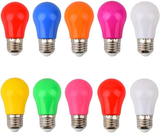 3W LED Gekleurde Lampen, Kleurrijke Lampen Bolvorm, Decoratieve Lamp voor Terrassen Biertuinen, Gemengde Kleuren, Set van 10