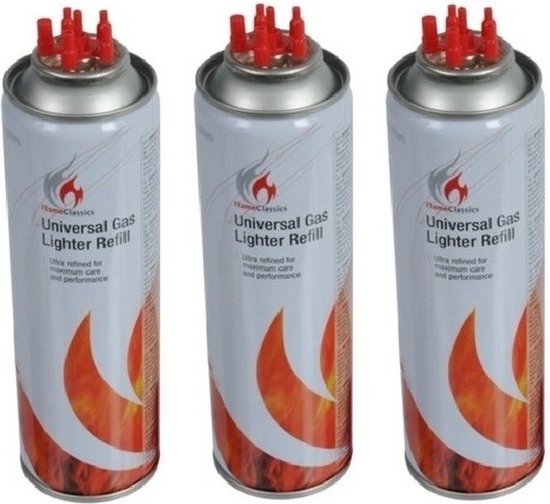3x Aansteker gas / butaan gasfles 250 ml van Fumboo