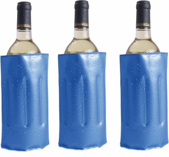 3x Koelelementen hoezen blauw voor wijnflessen 34 x 18 cm - Wijnflessen/drankflessen koelelement - Flessenkoeler - Wijnkoeler van House of Goods