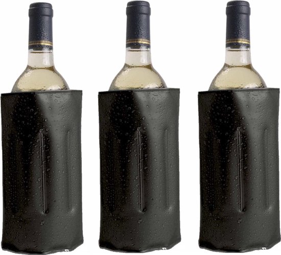3x Koelelementen hoezen zwart voor wijnflessen 34 x 18 cm - Wijnflessen/drankflessen koelelement - Flessenkoeler - Wijnkoeler van Nikkel-Art