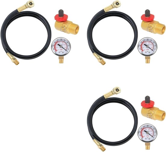 3X Reparatieset Luchttank met Veiligheidsventiel, Manometer en 4 Voet Luchttankslang Montageset voor Draagbare Draagtank