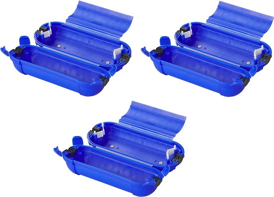 3x stekkersafes / veiligheidsboxen / bescherming voor Schuko stekkerverbindingen - kunststof blauw - IP44 - 21 x 8 x 8,5 cm van Nifty Solutions