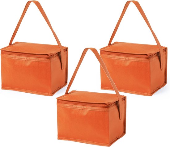 3x stuks kleine mini koeltasjes oranje sixpack blikjes - Compacte koelboxen/koeltassen van Benson
