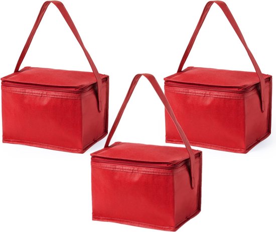 3x stuks kleine mini koeltasjes rood sixpack blikjes - Compacte koelboxen/koeltassen van Outdoor Feelings