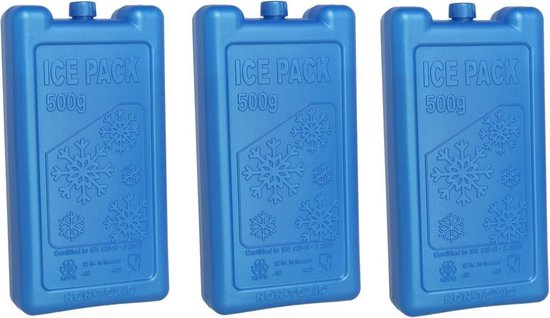 3x stuks koelelementen 500 ml 9,5 x 17,5 cm blauw - Koelblokken/koelelementen voor koeltas/koelbox van Benson