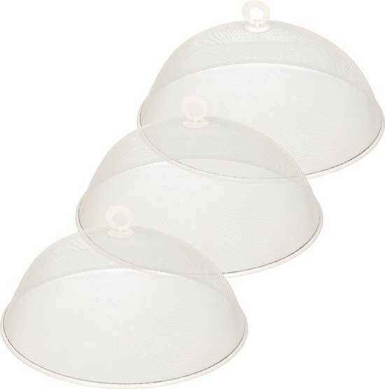 3x stuks metalen vliegenkap/voedselkap wit rond 35 cm - Afdekkappen/vliegenkappen