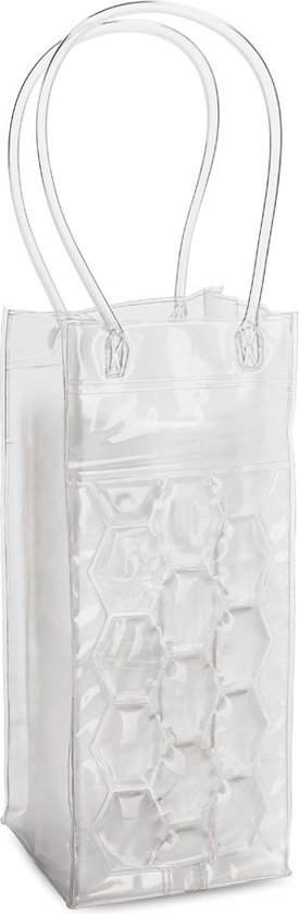 3x stuks transparante PVC koeltas draagtas voor flessen 25 cm - Handige koeltassen voor wijnflessen/frisdrankflessen voor onderweg van Merkloos