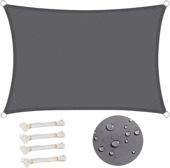 3x4 meter zonneschermdoek - rechthoekig doek, waterdicht, winddicht, gemaakt van polyestervezel, met UV-bescherming, geschikt voor tuinen, terrassen en campings, grijs.