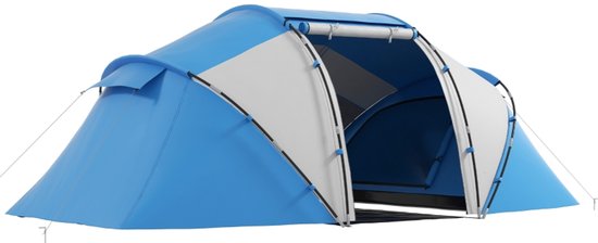 4-6 Persoons Tunneltent Blauw - Lichtgewicht Familientent met 2 Slaapcabines & 2000 mm Waterkolom Inclusief Grondzeil, Haringen & Opbergzak – Geschikt voor Kamperen, Reizen en Achtertuin van Merkloos
