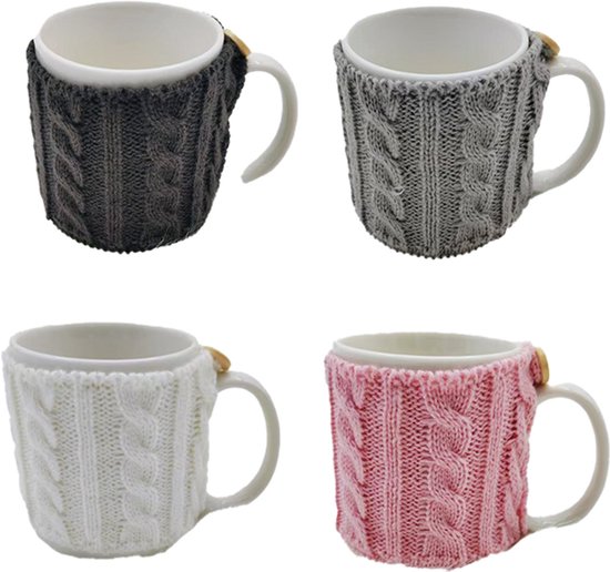 4-delige koffiekopjeshoezen, herbruikbare gebreide haakbekerhoezen, mok-theehoezen, handgemaakte serviesgoed, dames- en herenkoffie- en theekopisolatoren (gemengde kleuren) van Qilmy