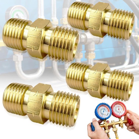 4-delige Messing Gasslang Connector Set met Dubbele Nippel 1/4 Inch AG, Geschikt voor Gas- en Oliesystemen, Duurzaam en Betrouwbaar van Merkloos