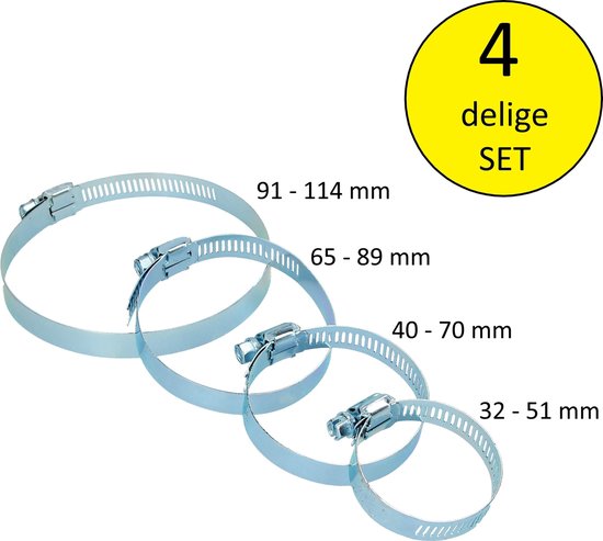 4 Delige Slangklemmen Set Inclusief Jumboklem Groot | Klemmen Set voor om de Tuinslang Afvoerslang of Doucheslang Verschillende Formaten | Slang Koppeling Klem van Kabelshop.nl