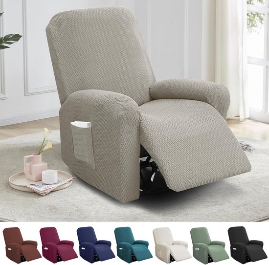 4-delige Stretch Stoelhoes voor Relaxfauteuil - Fluweel Stof Beschermhoes met Handige Zakken