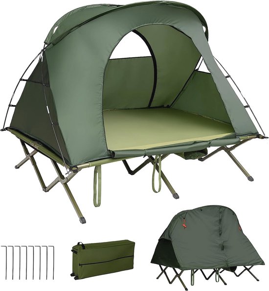 4-in-1 Camping Tent en Bed voor 2 Personen - Waterdicht en Comfortabel voor Kamperen van Skandika