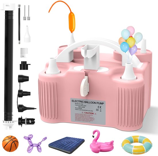 4-in-1 elektrische luchtpomp, multifunctionele ballonpomp, elektrisch met dubbele motor en 10 luchtsproeiers voor het opblazen/ontluchten van modelleerballen, sportballen, zwembaddrijvers en