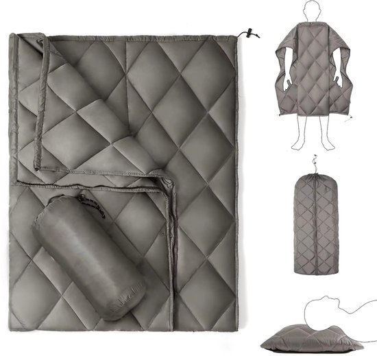 4-in-1 multifunctionele kampeerdeken - Lichtgewicht slaapzak en kussen, 140 x 203 cm waterdichte outdoordeken voor kamperen, picknicken en wandelen. van Merkloos