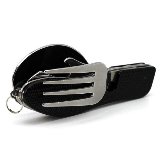 4 in 1 outdoor bestek (vork/lepel/mes/flesopener) RVS pocket kit