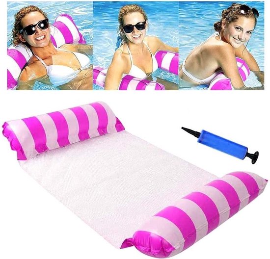 4-in-1 premium zwembad drijvende hangmat - opblaasbare loungestoel hangmat drifter - roze en lichtblauw waterhangmat van FindUWill