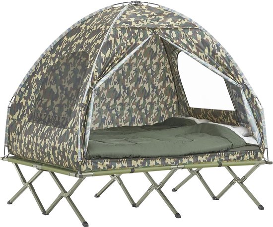 4-in-1 Tent met Campingbed, Luchtmatras en Slaapzak voor 2 Personen - Ideaal voor Kamperen en Avonturen van PrivèSports.