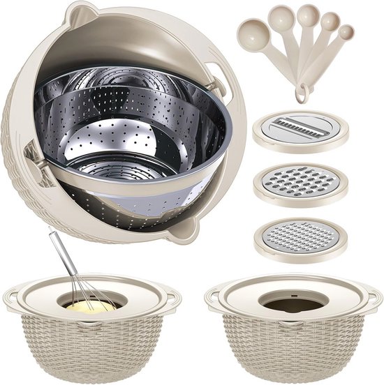 4-in-1 Vergiet Met Draaibare Kom - Multifunctionele Keuken Gadget - Perfecte Cadeau Voor Vrouwen - Beige