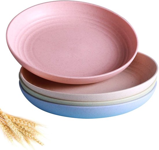 4 PACK lichtgewicht tarwestroborden - afbreekbare lichtgewicht tarwestroborden, 7,8 'onbreekbare dinerborden, vaatwasser- en magnetronbestendig, BPA-vrij