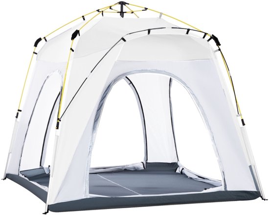 4-Persoons Pop-up Koepeltent Lichtgrijs - 240x240x199 cm Waterdicht (1000 mm) & UV50+ – Snel Opzetbare Familientent met Grondzeil voor Kamperen, Strand en Tuin van Merkloos