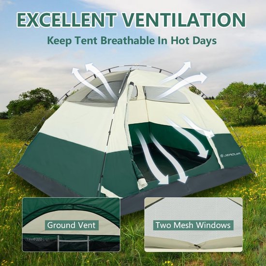4-persoonstent met verwijderbare regenspleet, waterdichte kampeertenten voor kamperen, backpacken, wandelen, buitenactiviteiten voor 4 seizoenen (donkergroen) van Forceatt