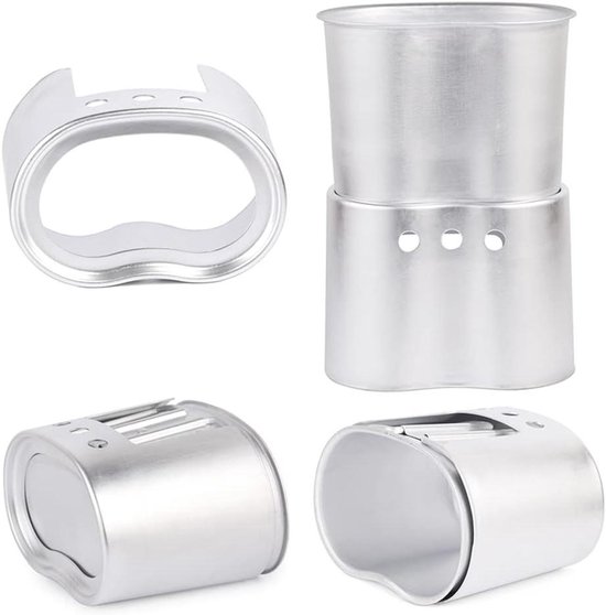 4 Piece Pan Set, Aluminum Canteen Cup Wood Stove with Foldable Spork for Camping, Hiking (Silver #-T)