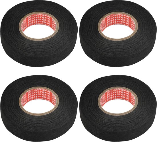 4 Rollen Zwarte Zelfklevende Textieltape 19Mm×12M Autokabelbundel | Hittebestendige Isolatietape Voor Auto- En Motorfiets Kabelboom Montage