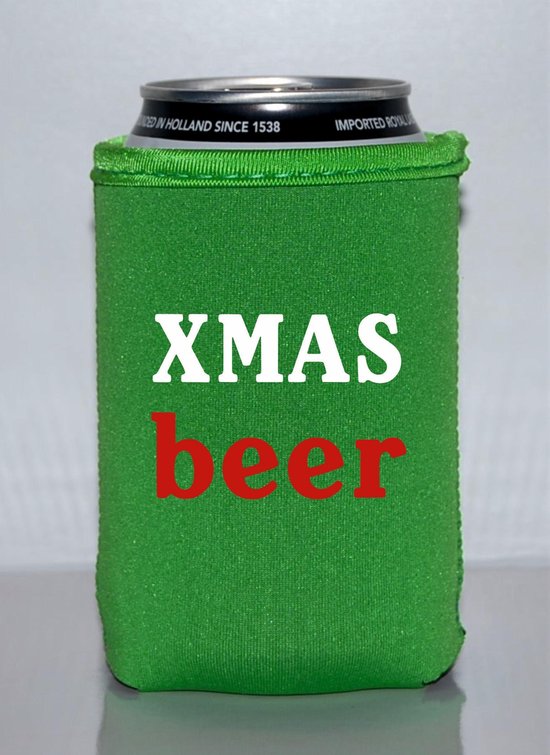 4 st. bier blik koelhoudhoes Kerstmis thema| groen | Feestdagen kado idee van Merkloos